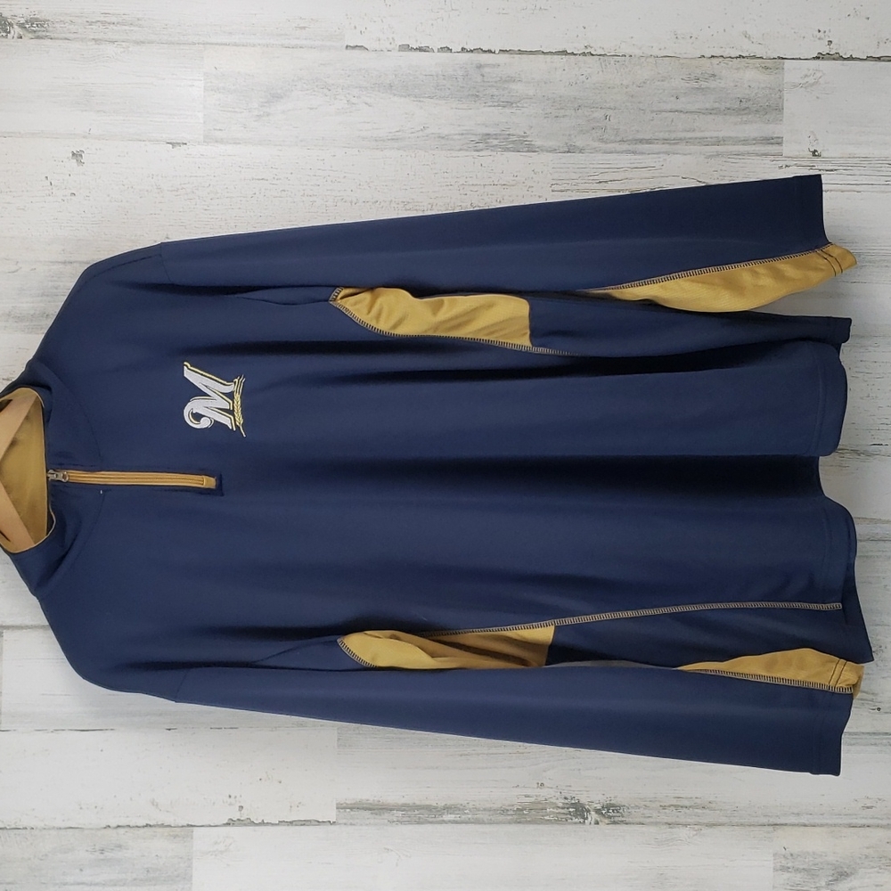 MLB Milwaukee Brewers quarter zip jacket pullover blue gold Size Large Tall